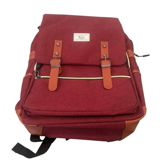 Ronyes Laptop Backpack Preowned Bag burgundy, brown Straps USB port. - Picture 2 of 7